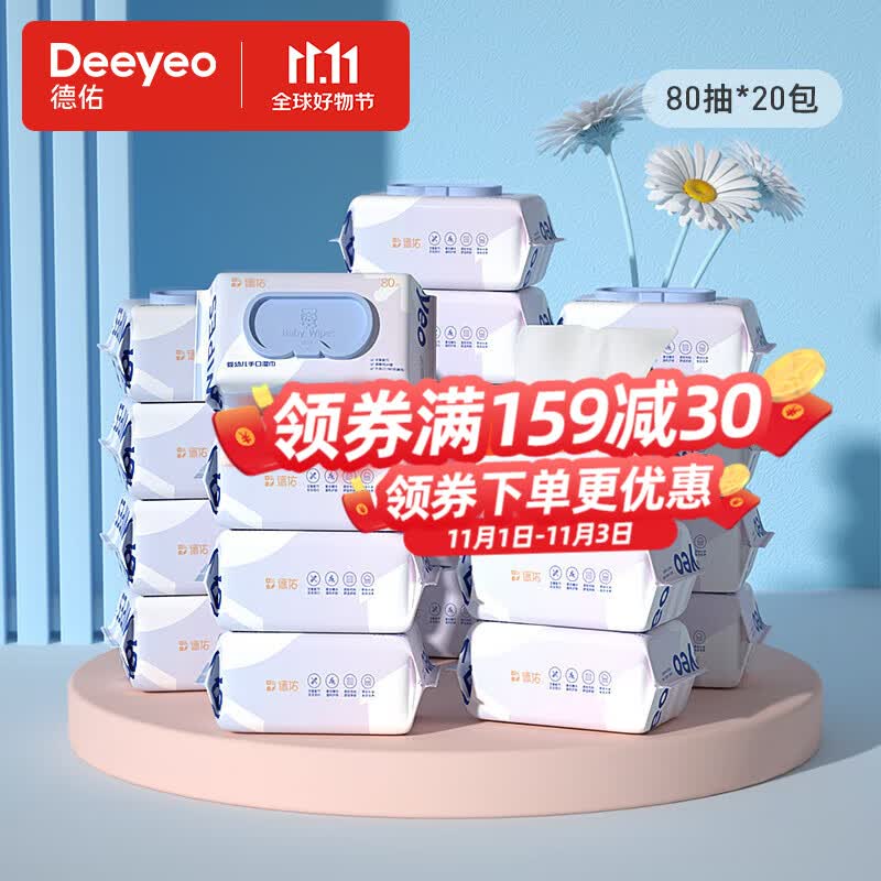 德佑 婴儿湿巾新生儿宝宝湿纸巾幼儿手口湿巾专用80抽批发带盖湿巾 【居家囤货】80抽/包*20包怎么看?