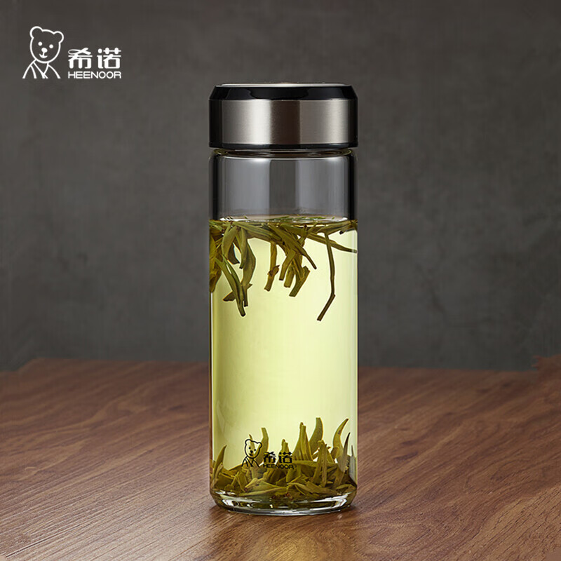 希诺(heenoor)玻璃杯单层加厚带盖透明泡茶水杯西诺大容量办公便携