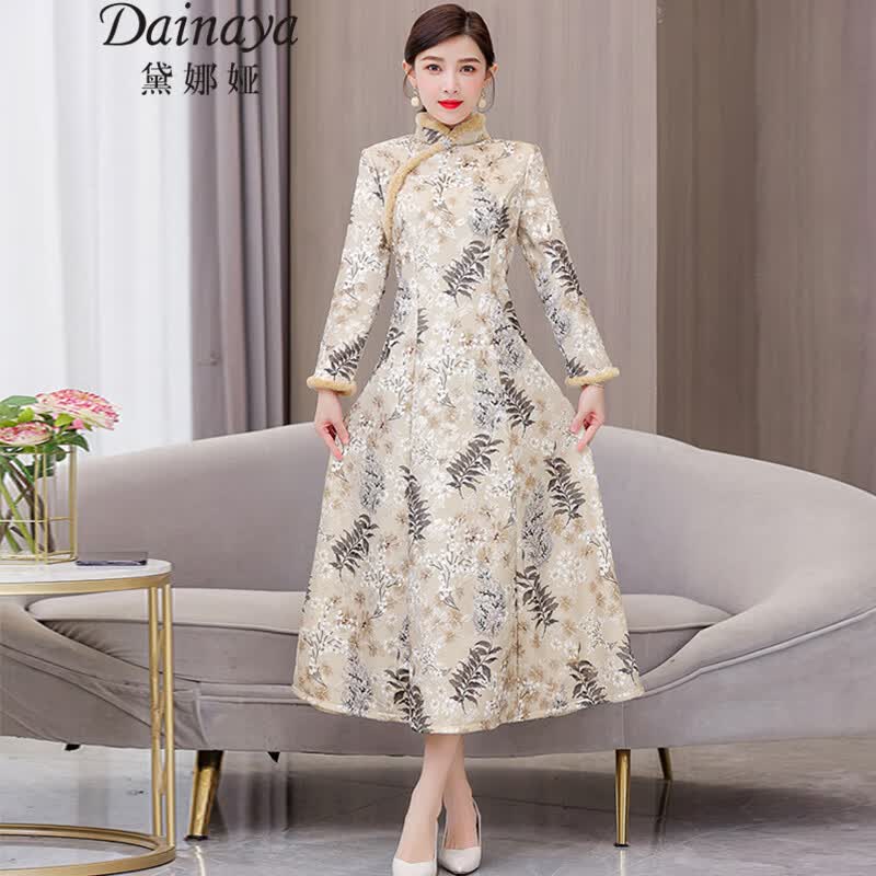 黛娜娅（Dainaya）旗袍女2023秋冬季新款大码女装中国风日常改良复古汉服连衣裙5315 杏色 M高性价比高么？