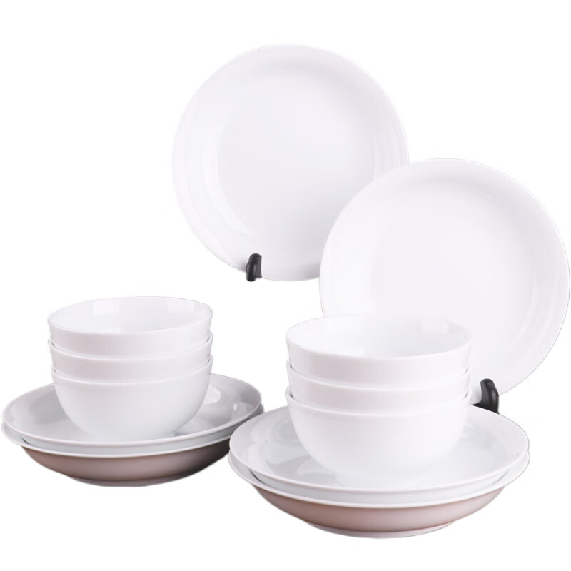 錦鳯景德镇高温白瓷饭碗面碗汤锅鱼盘菜盘吃碟斗碗大碗碗盘陶瓷餐具 罗汉12头（6碗+6盘）