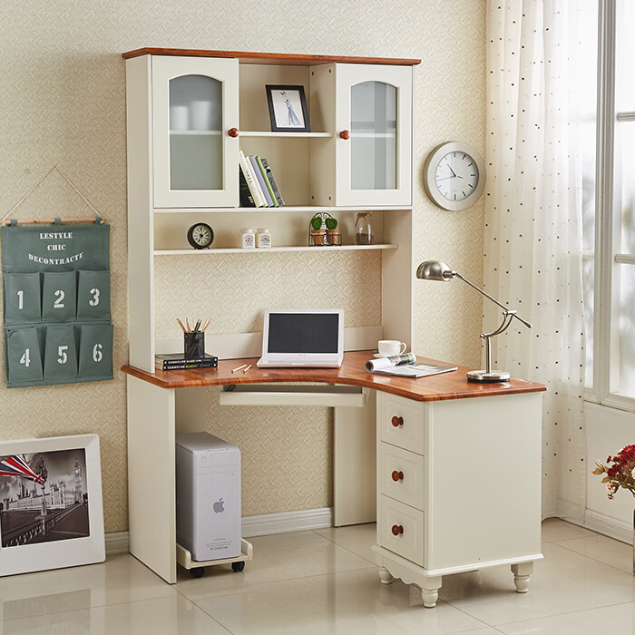 妙普乐l型书架书柜一体 转角电脑桌书架书柜组合一体地中海家用拐角墙