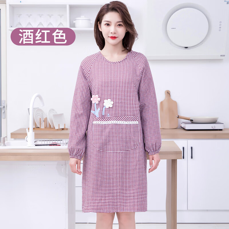 秋凤雅有袖子的围裙加厚长袖罩衣围家用厨房做饭女时尚上班棉布带袖