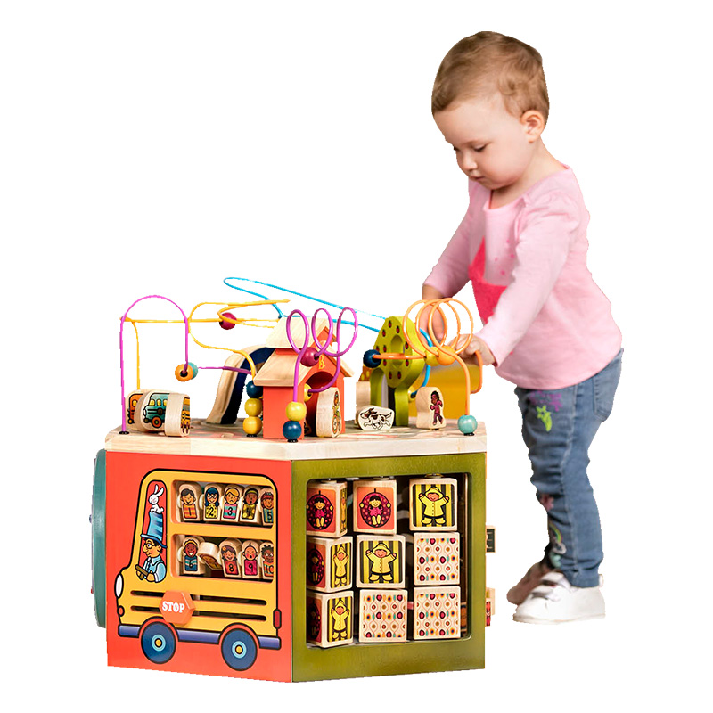 比乐B.Toys益智玩具早教启蒙婴幼多功能绕珠六面盒木制大号百宝箱生日青年大学木立方