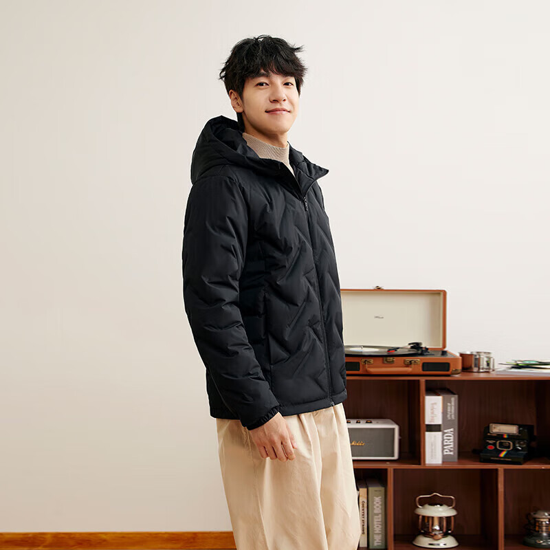 361°羽绒服男2024冬季男士加厚保暖连帽羽绒服宽松休闲运动外套 级黑 XS