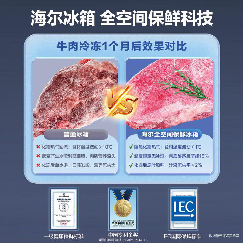 海尔(Haier)505升零嵌入式冰箱 超薄底部散热 冰箱双开门十字四开门 家用大容量全空间保鲜 变温空间双除菌 零嵌冰箱BCD-505WGHTD14S8U1