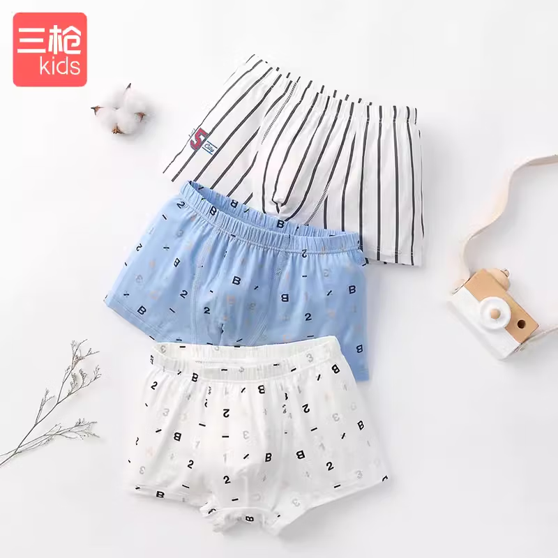 三槍?zhuān)═HREEGUN）【2/3條裝】三槍兒童夏季薄款莫代爾A類(lèi)透氣卡通米奇男童平角內褲 豎條款-共/ 3條 160