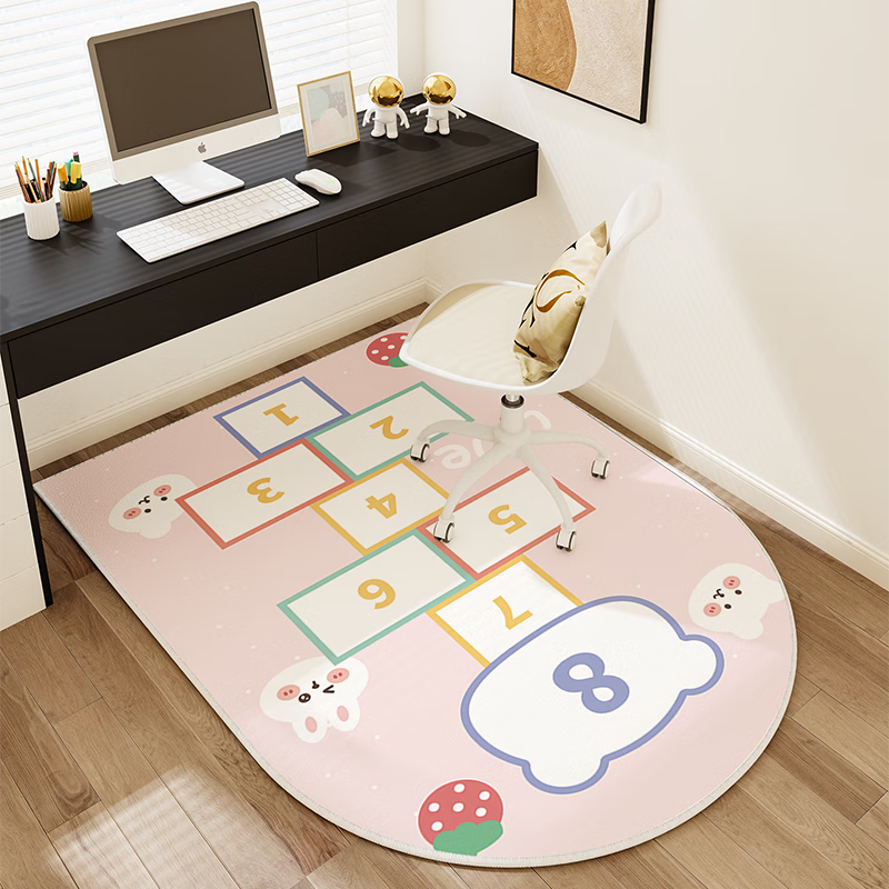 季象电脑椅子地垫书房学习桌滑轮座椅转椅垫子圆形卧室床边梳妆台毯子 SJR-粉色日记-大圆角 60X90cm