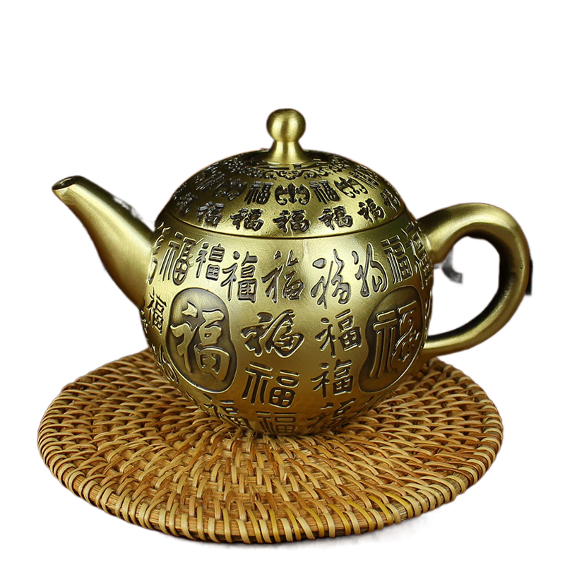 佐普森百福古玩銅壺銅器黃銅仿古茶壺百福壺酒壺如意吉祥龍鳳擺件 福韻茶壺-大號