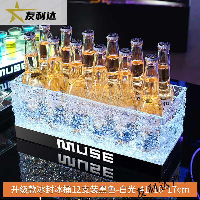 詩(shī)迦努發(fā)光酒筐亞克力香檳洋酒桶l(fā)ed啤酒框ktv雞尾酒桶partyk酒吧冰桶 升級(jí)款冰封冰桶12支裝黑色白光