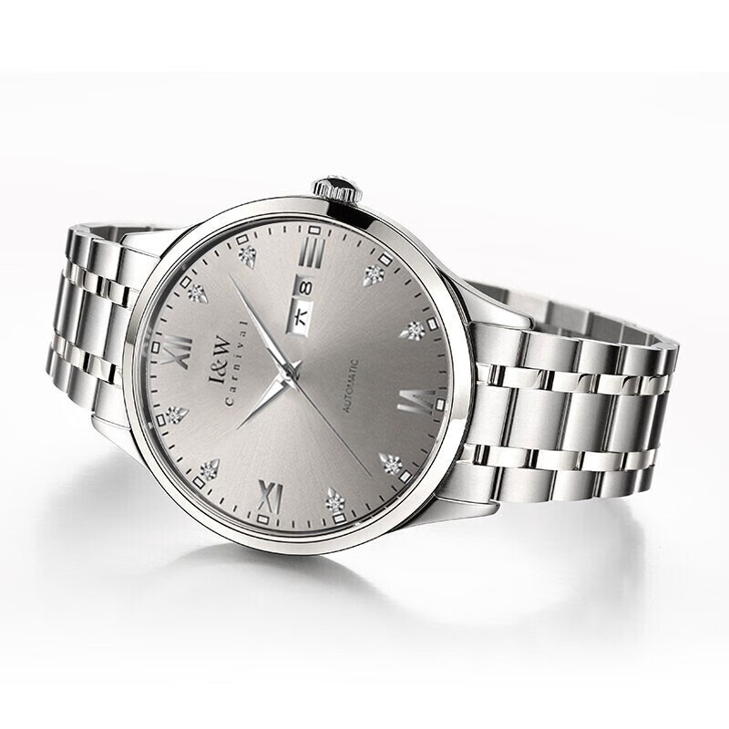 爱沃驰瑞士品牌十大名表手表男士全自动机械表防水夜光双日历男式腕表 本灰钢带【进口机芯】免费刻字