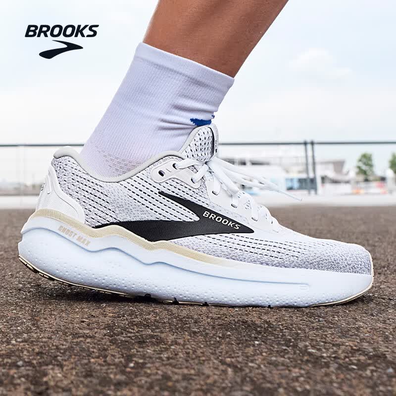 布鲁克斯（BROOKS） Ghost Max2幽灵专业马拉松注氮跑鞋平衡支撑缓震男女跑步 男款 白色/鹈鹕褐/蘑菇灰 40.5