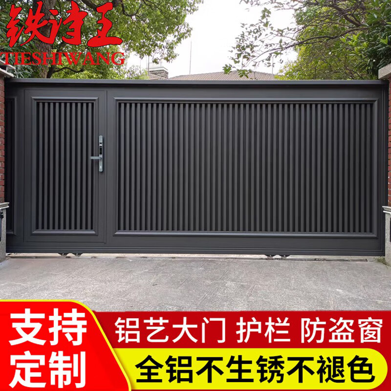 上海鐵藝大門別墅門庭院門電動(dòng)平移門雙開門對(duì)開門鐵大門鋁藝大門 黑色/款式TSW01