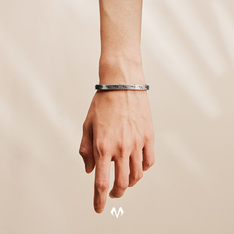 BABAMA生日礼物开口手镯男女小众手饰情侣手环送男友生日礼物 古银色女款