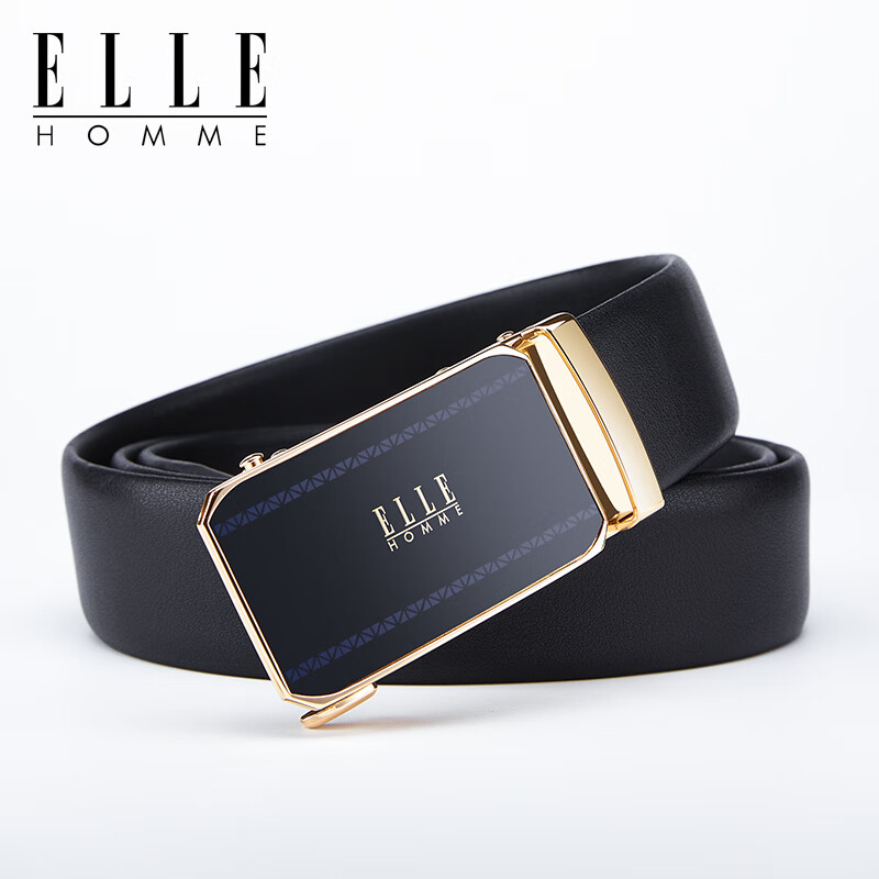 ELLE HOMME男士皮带男腰带真皮自动扣头层牛皮商务裤带高档生日礼物送男友 【专柜礼盒】902079A-耀光金色 110cm ~130随机(可修剪)