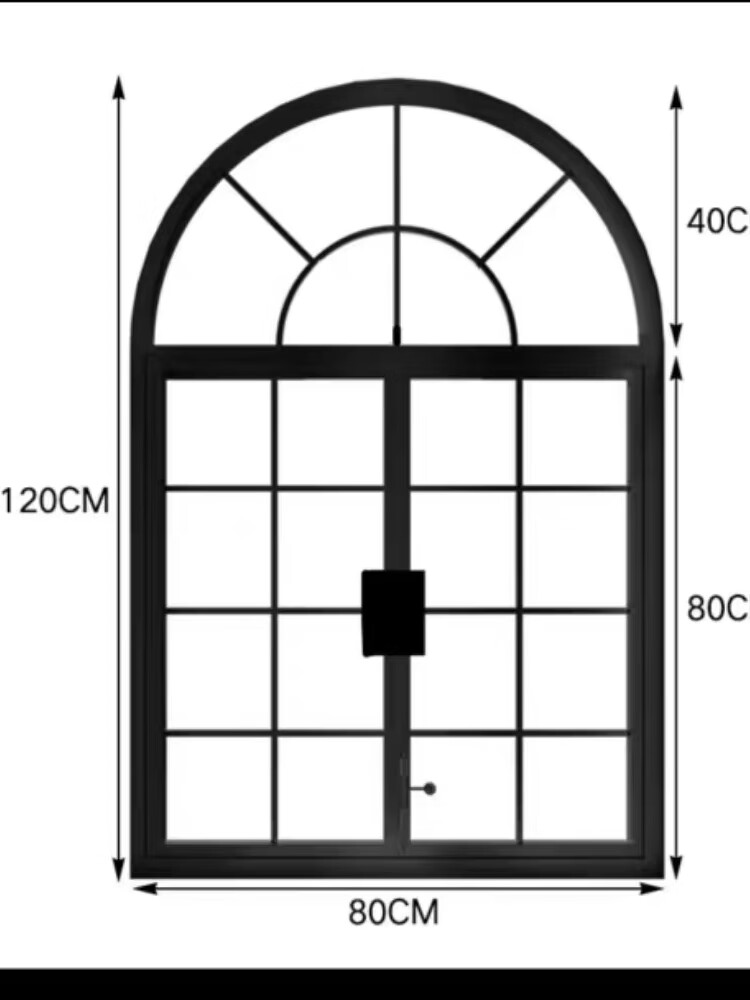 OEING法式复古窗室内艺术窗怀旧异形格子窗户弧形窗户欧式门窗铁艺窗户 黑色80*120