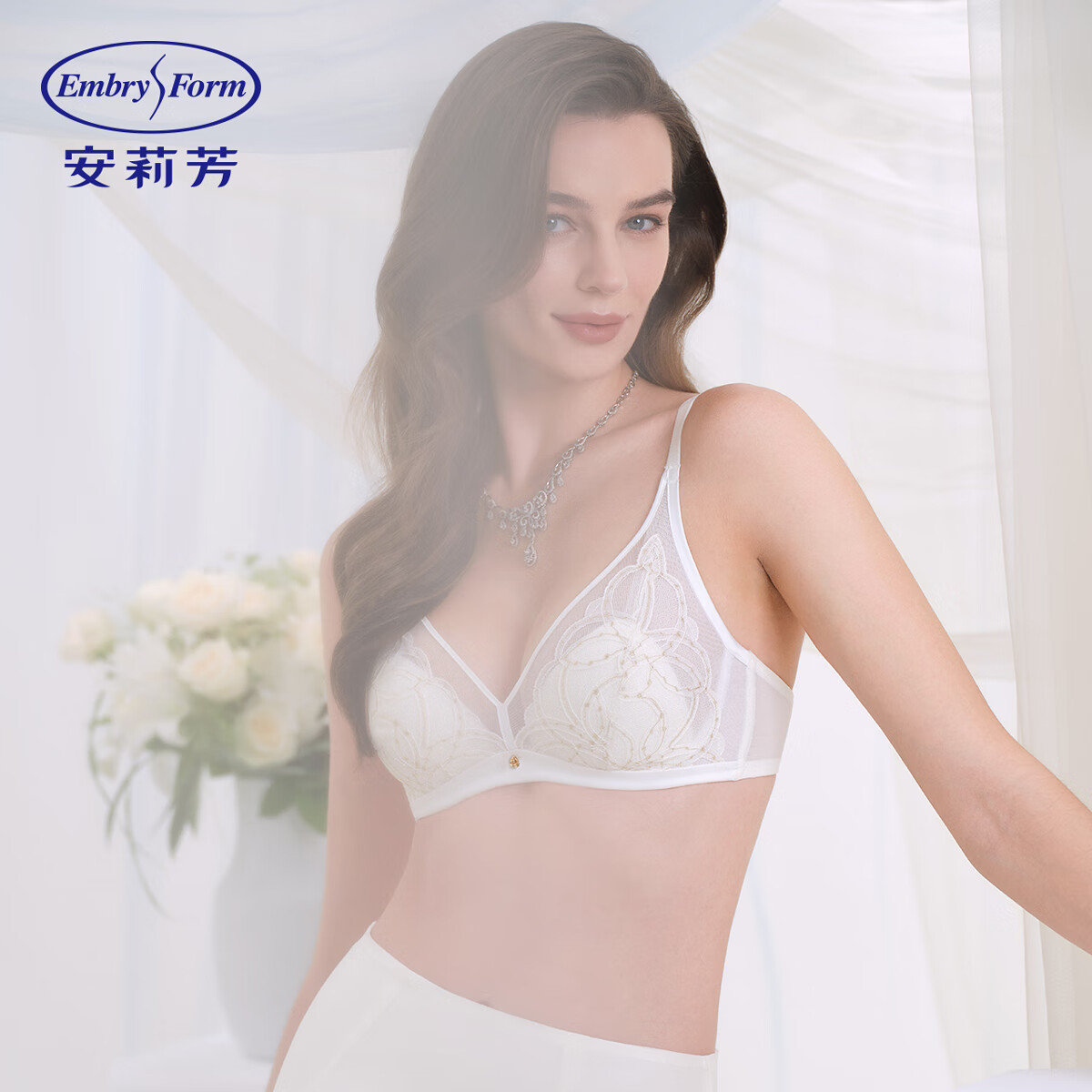 安莉芳光面無(wú)痕抹胸式文胸女士小胸聚攏無(wú)鋼圈防走光內(nèi)衣 梔子白CRM 70B