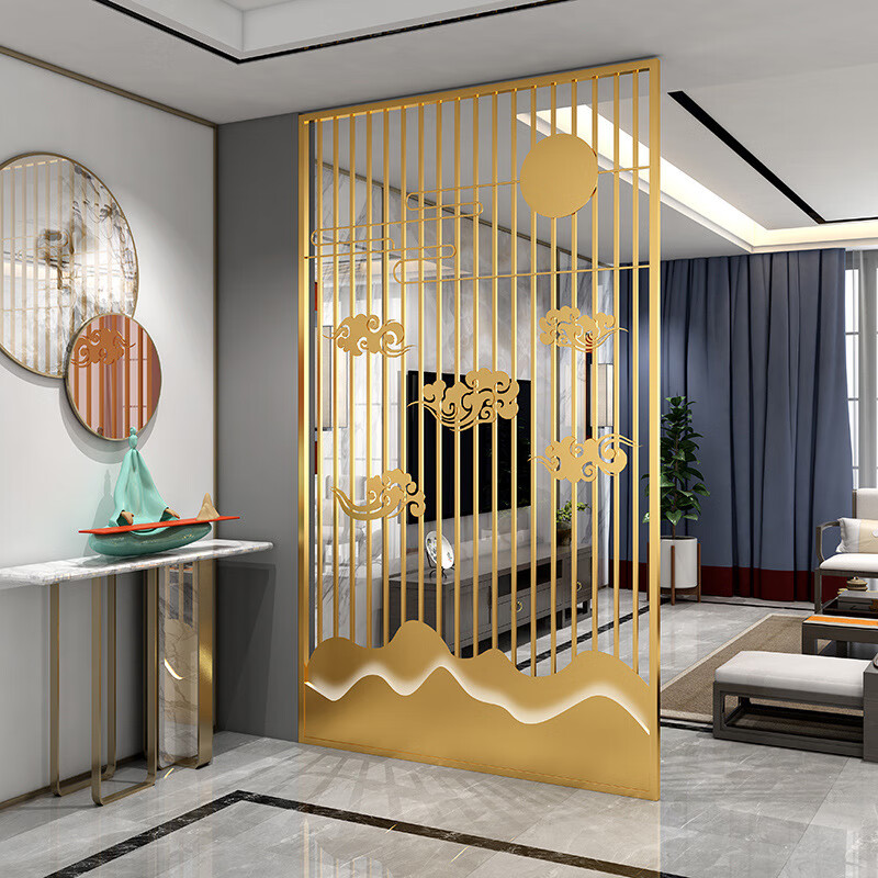 恒达轻奢屏风隔断客厅现代简约茶室酒店遮挡新中式山水折叠移动铝合金