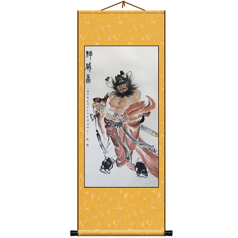 子木雅居钟馗镇邪图手绘天师钟馗画像挂图防水油画玄关门神赐福装饰卷