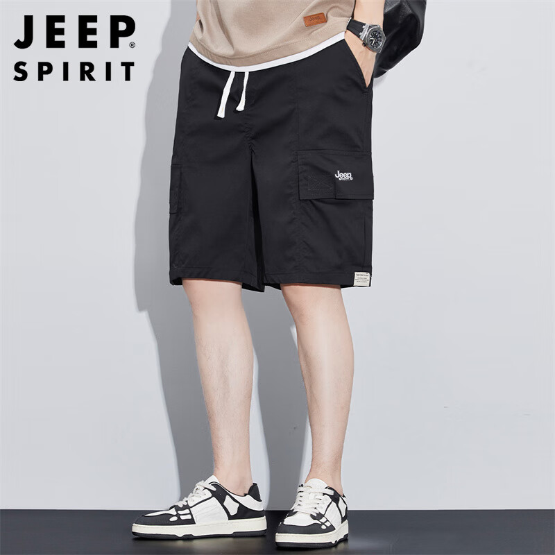 JEEP SPIRIT吉普短裤男夏季工装休闲裤宽松五分沙滩裤男士五分裤 黑色 XL 