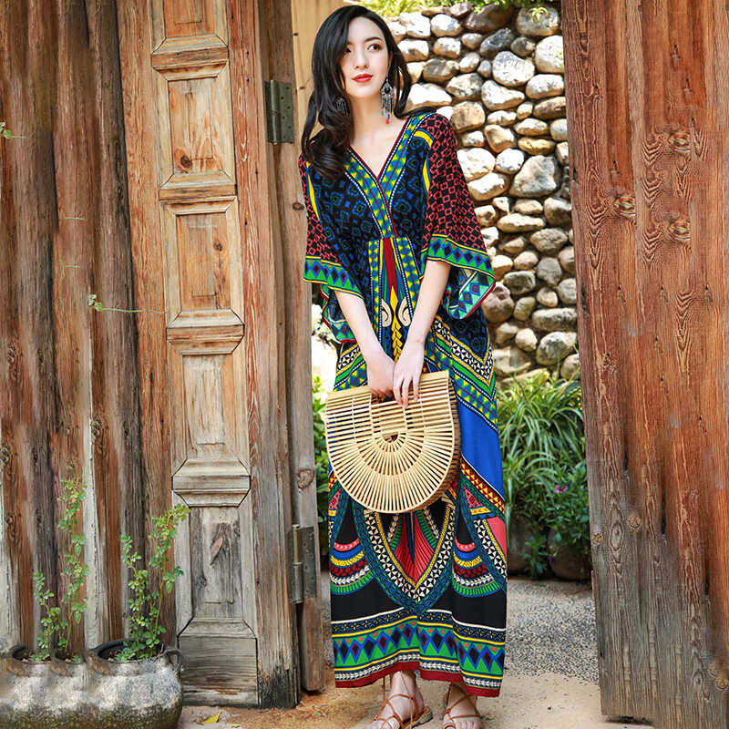 京功适合去大理丽江穿的衣服民族风棉绸连衣裙云南丽江泰国拍照旅游