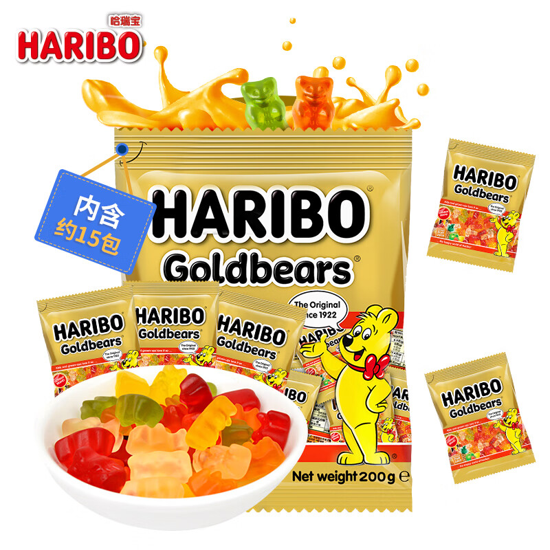 哈瑞宝（Haribo）土耳其进口橡皮糖 金小熊qq水果果汁软糖 六一儿童糖果200g