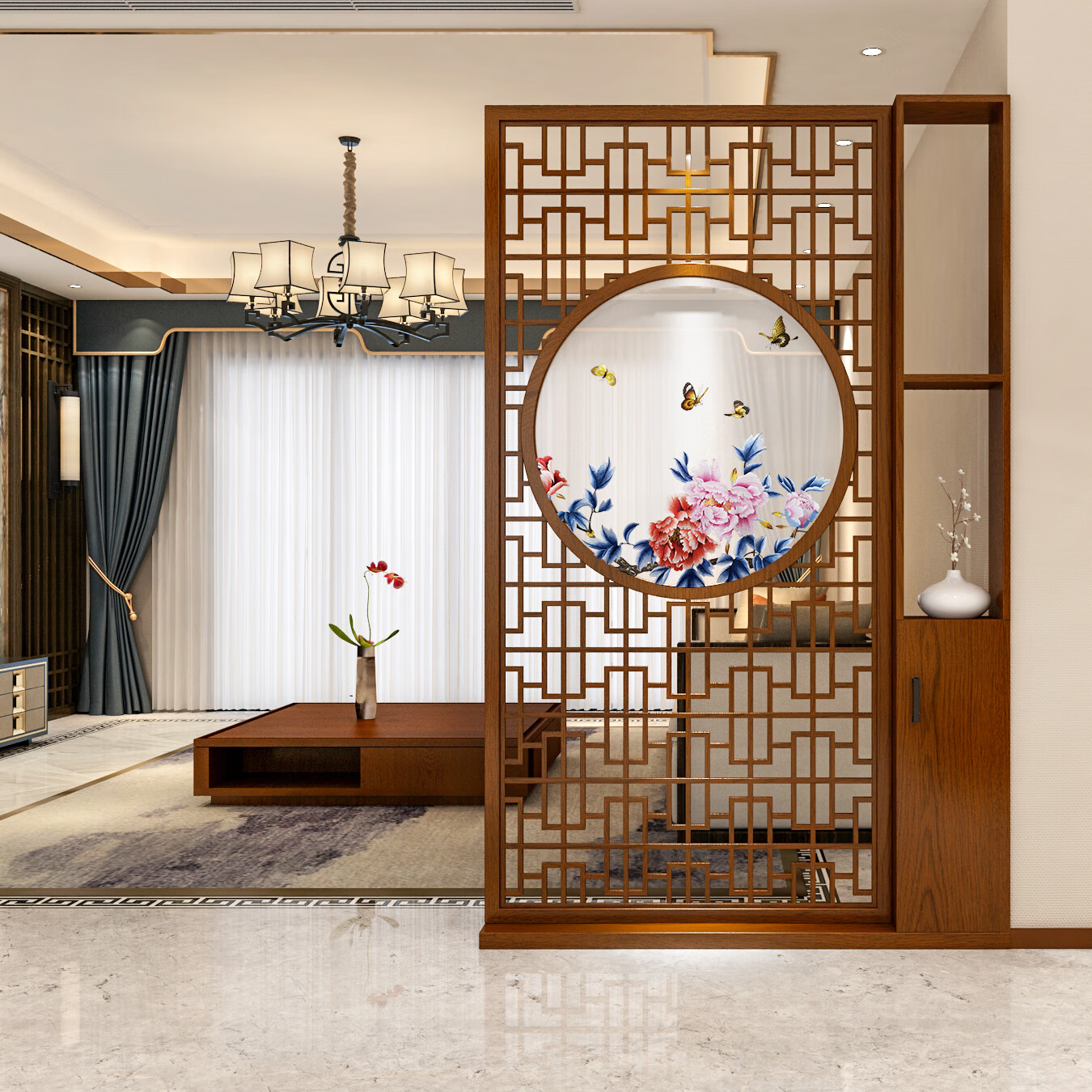 聚沁源屏风隔断客厅实木玄关新中式复古走廊一体新款转角入门进门过道