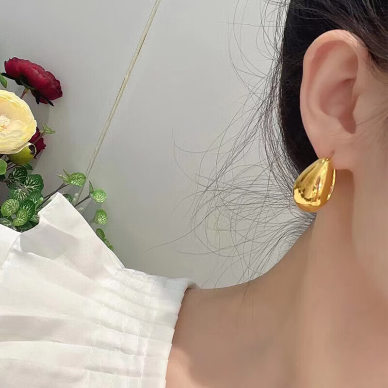 福韵礼999足金u型耳钉黄金水滴耳环女简约百搭时尚气质名媛99情人节
