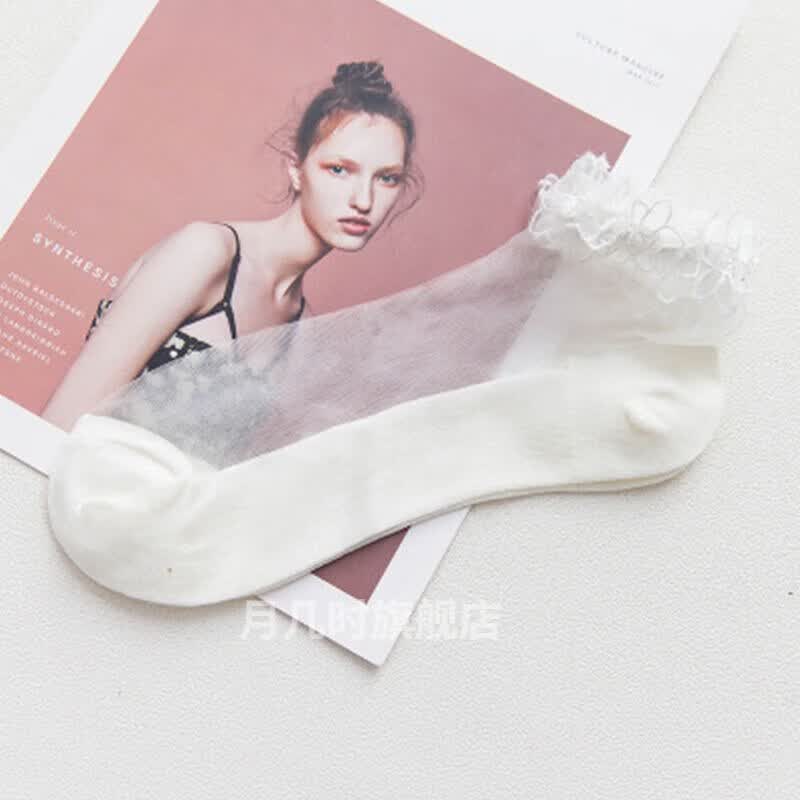 韦戒水晶袜女2024年的新款袜子女水晶丝短袜夏季网纱蕾丝花边可爱字母