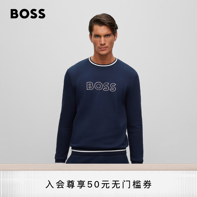BOSS 男士轮廓徽标棉质混纺常规版运动卫衣 403-深蓝色 EU:XL