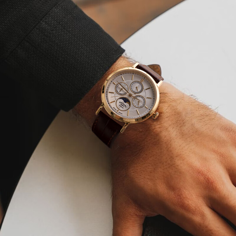 劳特莱（Rotary）英国温莎系列三眼男士手表商务休闲欧美石英腕表送男友生日礼物 GS05428/06