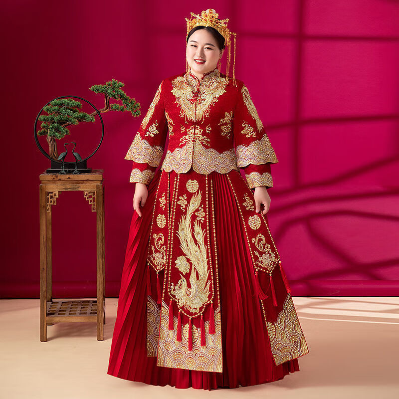 斤胖mm敬酒服结婚嫁衣中式婚纱龙凤褂 雨琪的不加钻的 s 胸围84体重90