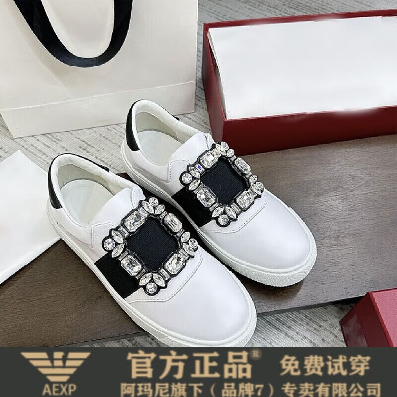 aexp阿玛尼尼旗下休闲高尔夫运动鞋女2024新款四季厚底一脚蹬rv水钻方