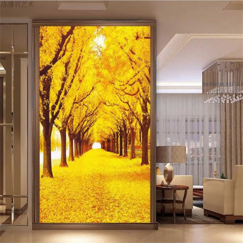 妙普乐壁布黄金大道3d立体油画黄金满地黄金大道玄关壁画走廊过道背景