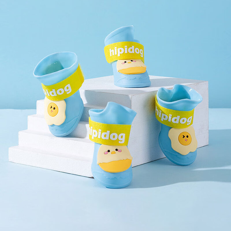 拉维佩特(LOVINGPET)防水狗狗鞋子小型犬狗狗雨鞋硅胶比熊鞋子卡通小狗鞋子宠物鞋 邦迪蓝 L(建议体重8-15斤)