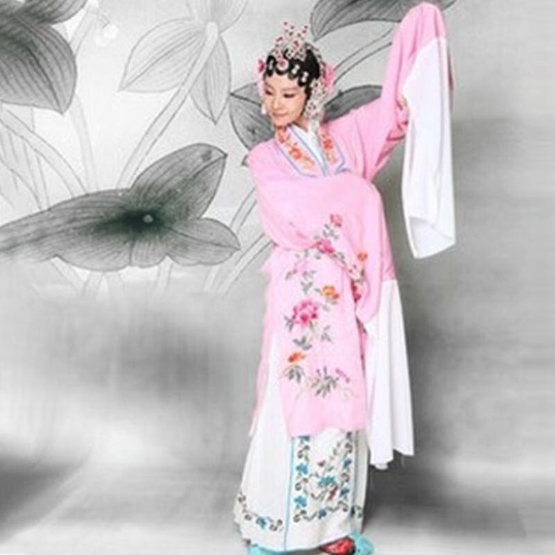 服戏服装女花旦古装越剧新款演出头饰戏曲小旦戏剧衣 粉色 对披 水袖