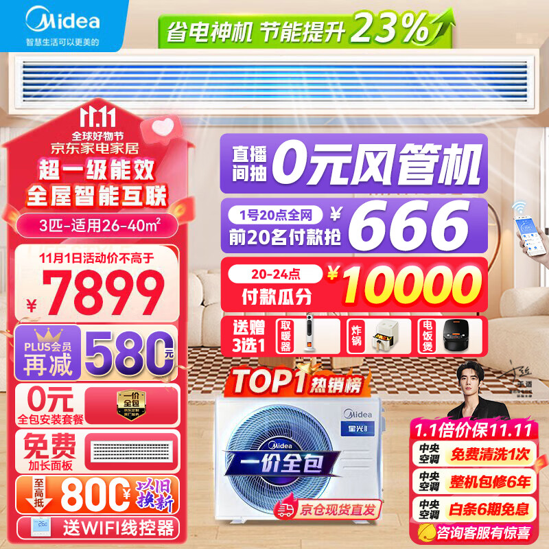 美的（Midea）中央空调风管机一拖一3匹一级能效 星光科技版 全屋智联 一价全包 KFR-72T2W/B3DN1-XG(1)Ⅲ京派怎么样,好用不?