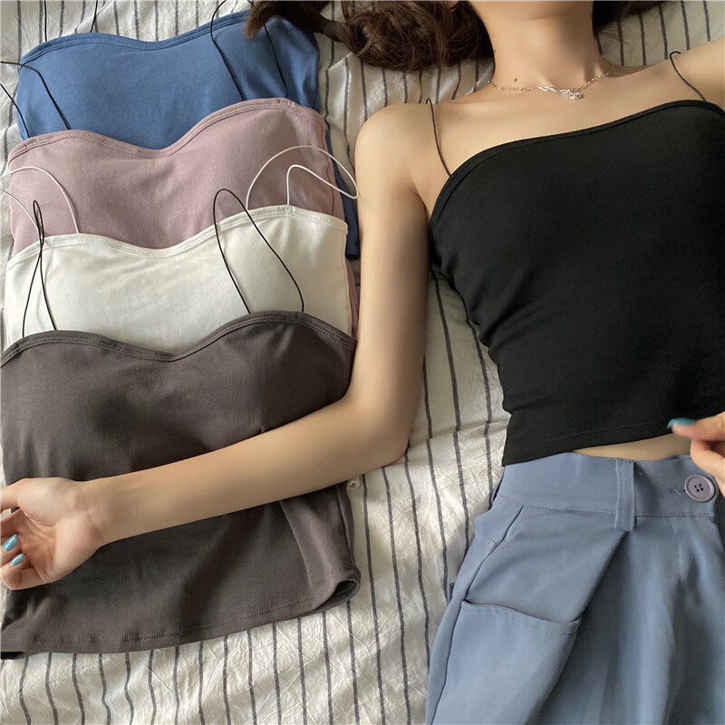 俞兆林新款油畫少女美背內(nèi)衣帶胸墊吊帶背心打底內(nèi)搭外穿運(yùn)動(dòng)細(xì)肩帶內(nèi)衣 802油畫吊帶隨機(jī)1件 均碼 （80-130斤）