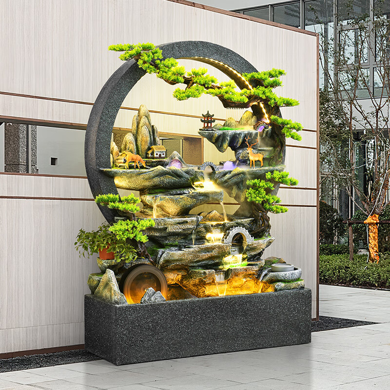 璨匠 大型水幕墙景观客厅办公室落地养鱼池瀑布假山流水喷泉摆件 屏风