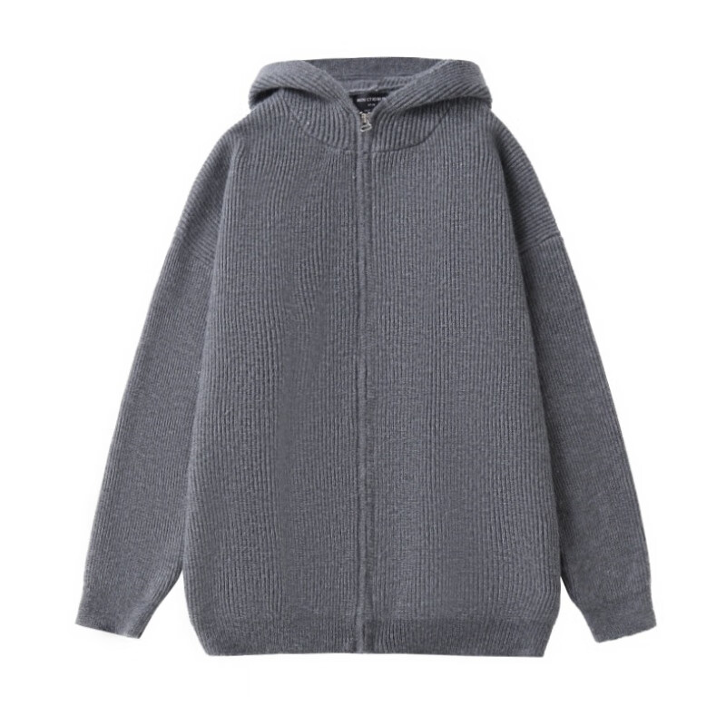 POUM毛衣男女开衫针织秋冬季宽松慵懒风连帽双拉链设计线衣保暖外套男 BNGYL-U80灰色 常规 L