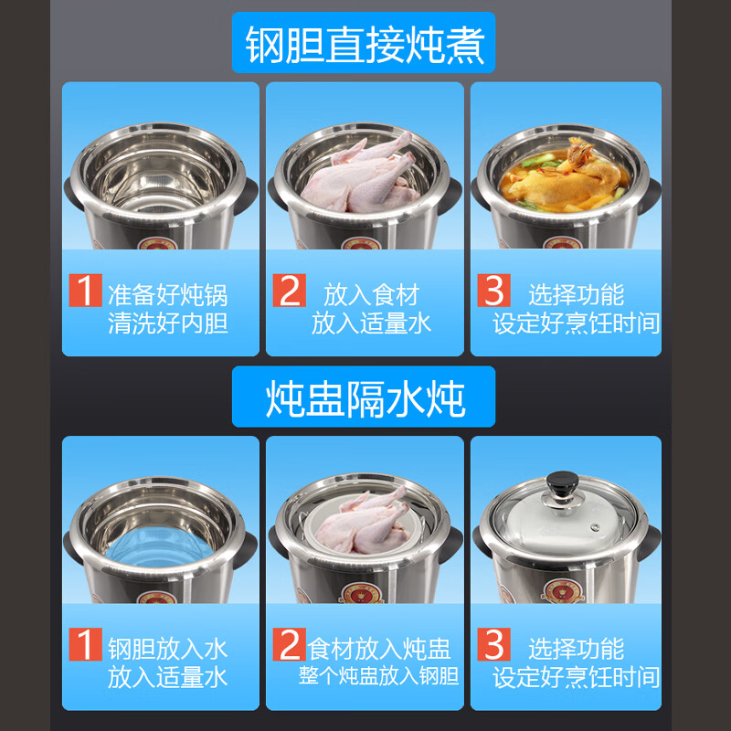 皇冠电炖锅家用多功能大容量不锈钢隔水白瓷电炖盅煲汤粥养生锅 新款皇冠 12L 【不含炖盅】8-12人