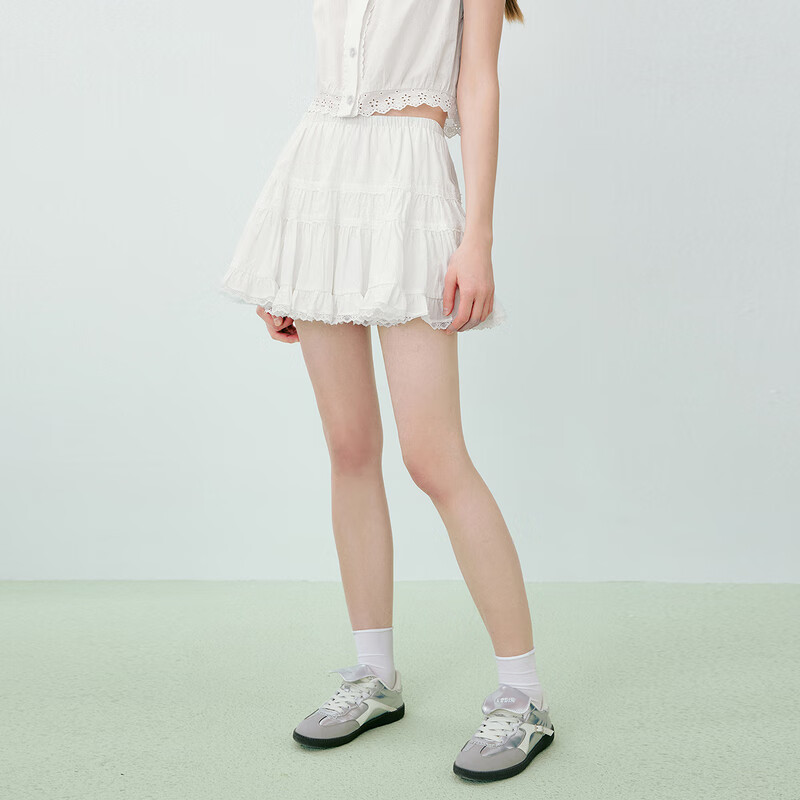 乐町公主蓬蓬短裙24年夏季新款多层下摆蕾丝半身裙俏皮甜美小A裙 白色（现货） M