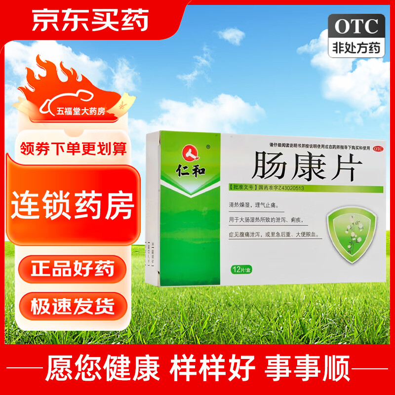 【新日期】仁和肠康片 50mg*12片清热燥湿理气止痛大肠湿热泄泻痢疾