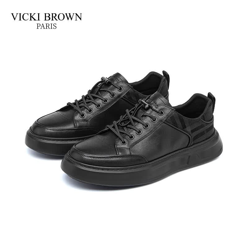 未毕(VICKI BROWN)法国品牌VB男鞋【升腾系列】舒适透气商务皮鞋男防滑松紧带休闲鞋 黑色 42