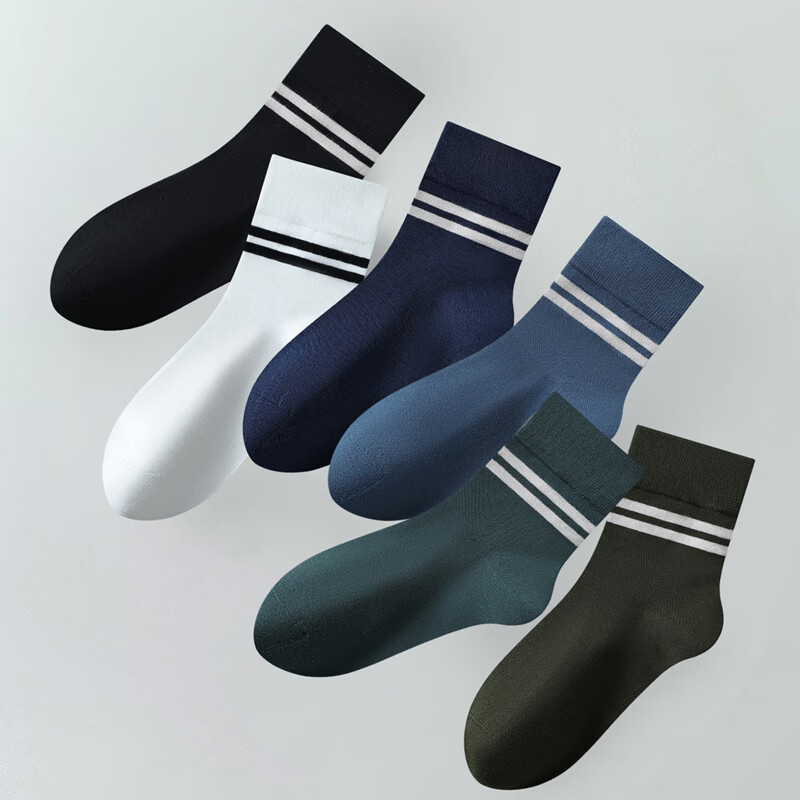 CK纯棉透气长袜子男士吸汗 弹力防臭运动休闲中筒秋冬四季款长袜子 W4CK 3黑+3白 6双 均码 （40.5-44.5）