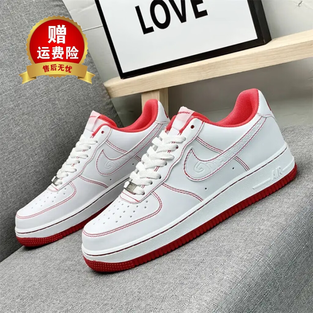 一号莆田男鞋内增高6cm小白鞋男士休闲鞋青少年运动鞋 空军白红缝线