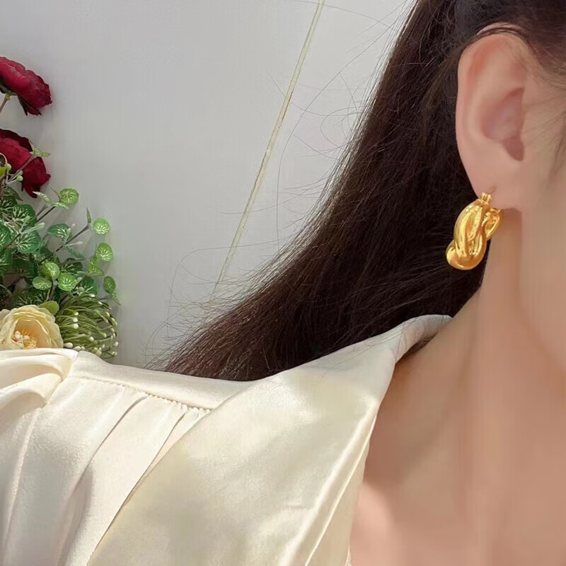 福韵礼麻花大圆圈圈耳环女2024年新款潮黄金耳饰年轻款999足情人节
