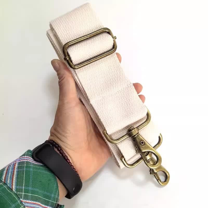 佳品优旅行包背带运动包斜跨背带加宽厚帆布5厘米宽可调节替换带包带子 本白色+古铜色配件一条