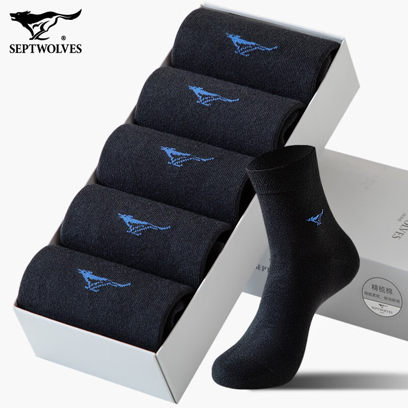 七匹狼袜子男纯棉秋冬季休闲男袜中高筒袜子时尚男袜吸汗透气棉袜 精梳棉厚款中筒袜 黑色 5双