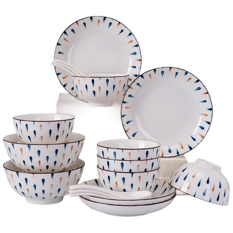 传旗碗碟筷套装18头陶瓷餐具碗盘碟子汤碗饭碗勺子釉下彩流星雨