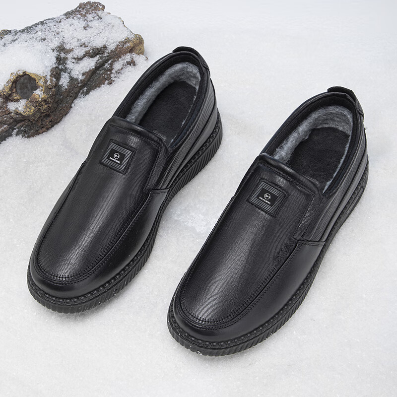 泰和源老北京布鞋男棉鞋冬季一脚蹬加绒加厚爸爸鞋防滑保暖仿皮休闲鞋 棕色69980 44